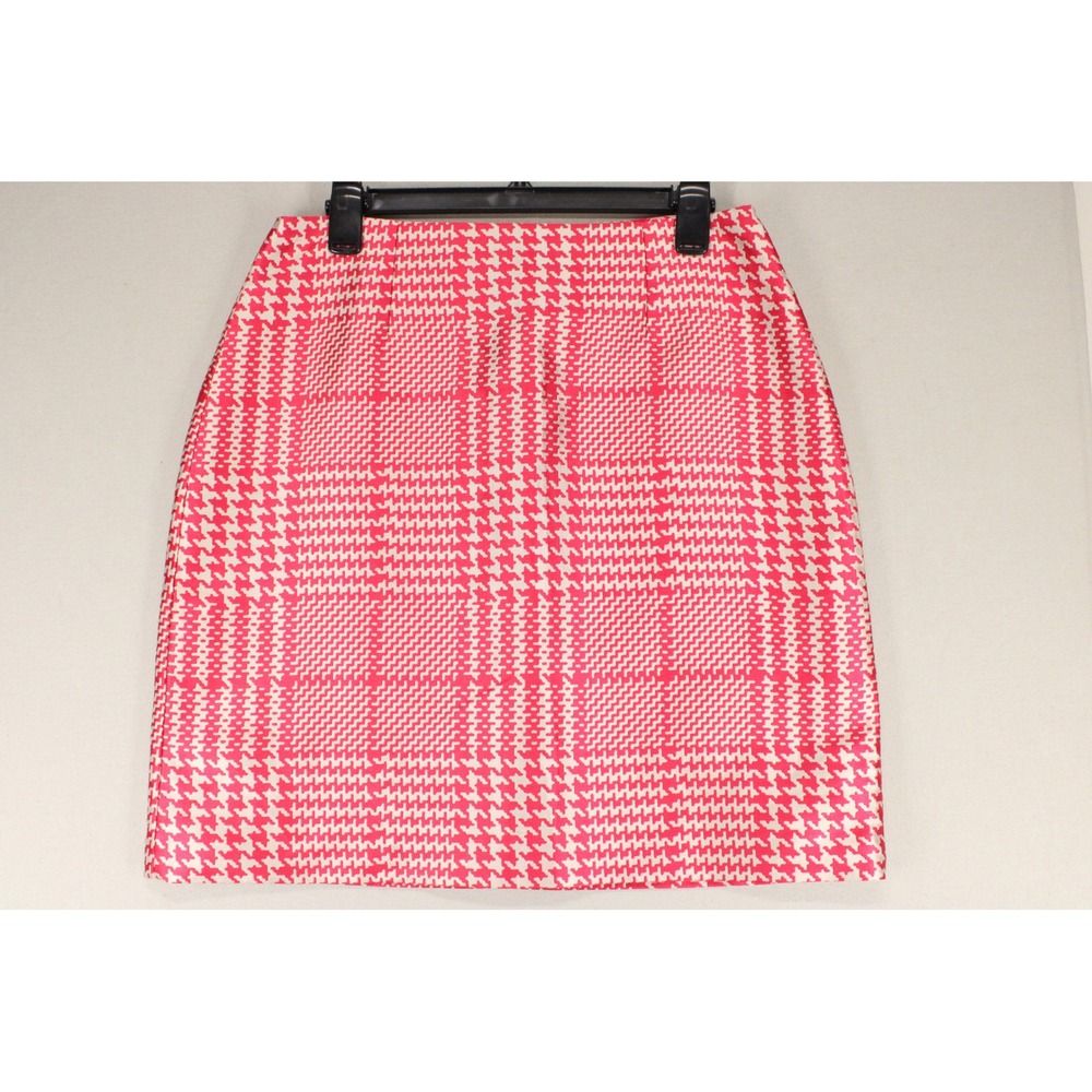White House Black Market Skirt 8 Pink Plaid Houndstooth Preppy Workwear Pencil